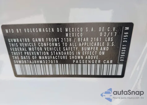 2017 Volkswagen Jetta 1.4T Se из США, поврежденный, VIN 3VWDB7AJ8HM327019